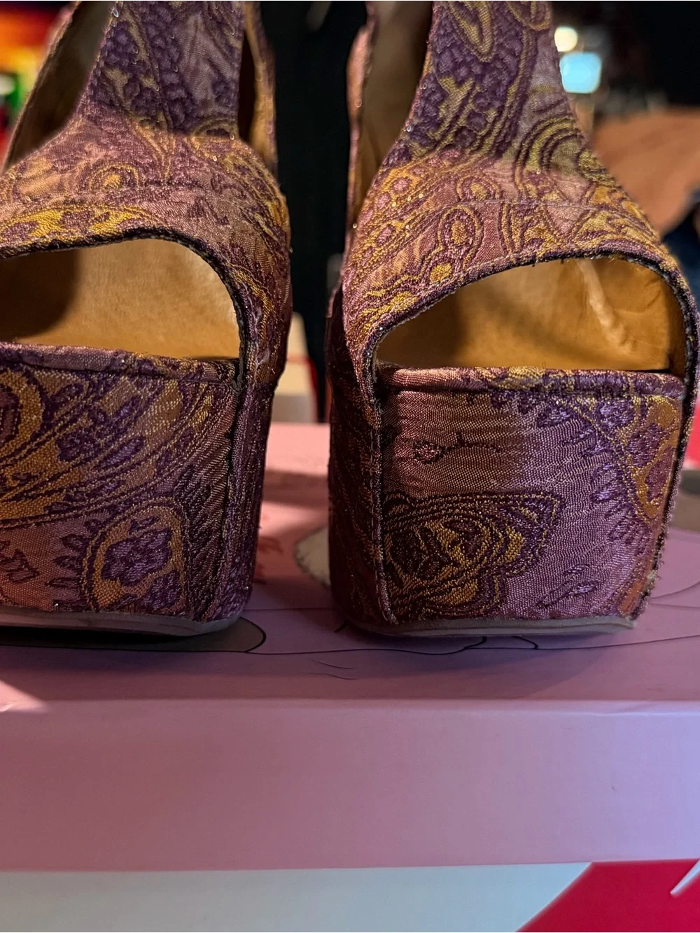 Jeffrey Campbell FOXY Purple Paisley Platform Peep-Toe Heels